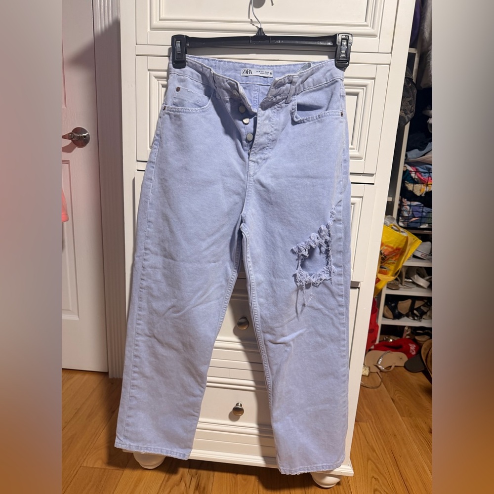Zara Light Lavender Distressed High-Waist Jeans